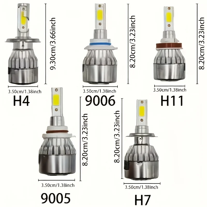 2 X C6 LED 9005 9006 H7 H4 H8 H9 H11 LED  Super Bright COB Chip 6000K White Light, LED Bulb, Car Headlight, Without Battery