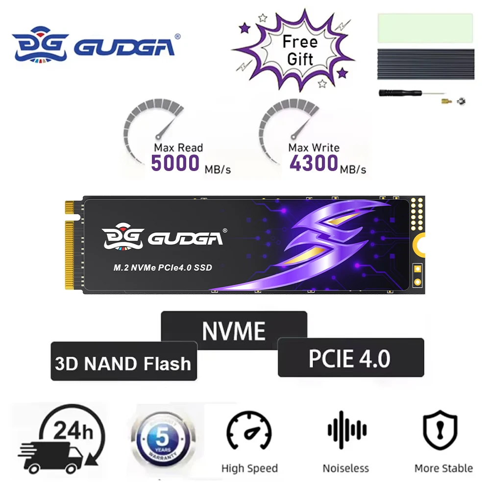 GUDGA SSD M2 PCIe 4.0X4 NVME 512GB 1TB 2TB M.2 Gen4 Hard Drive Solid State Disk NMVE PCIe 4.0 HDD for Laptop Desktop PS5