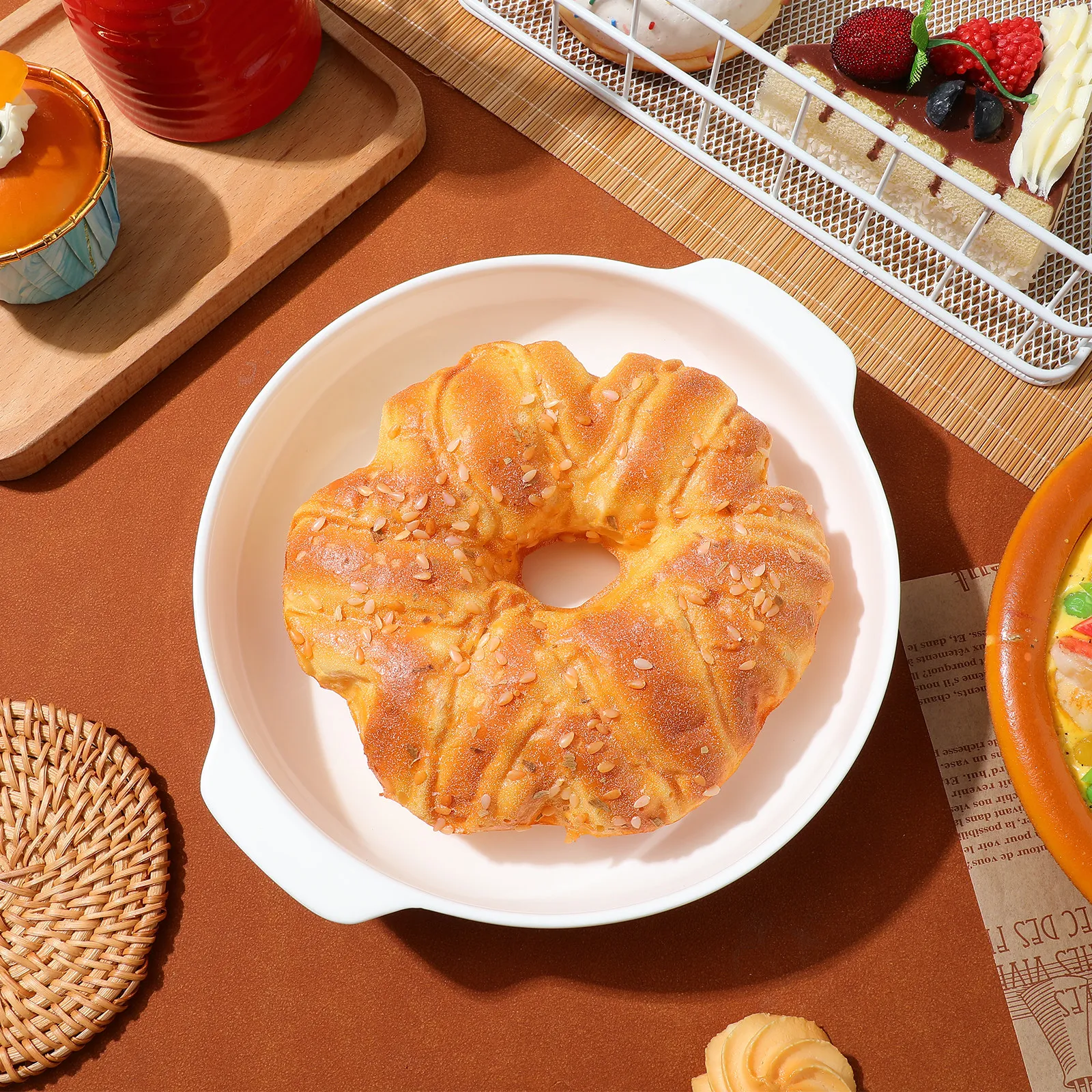 Ceramic Pie Pan Baking Dish Double Handle Baking Tray Roasting Cheese Plate White Scratch Resistant Oven Microwave Safe