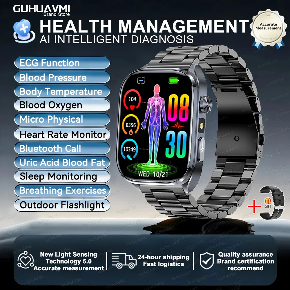 Body Composition analysis Monitoring Smart Watch Men ECG Heart Rate Blood pressure Uric Acid Health Tracker Smartwatches 2025New