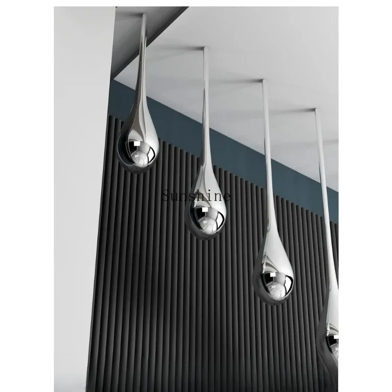Hotel sales office Large decorative sculpture Stainless steel water drop silver mirror base  FT