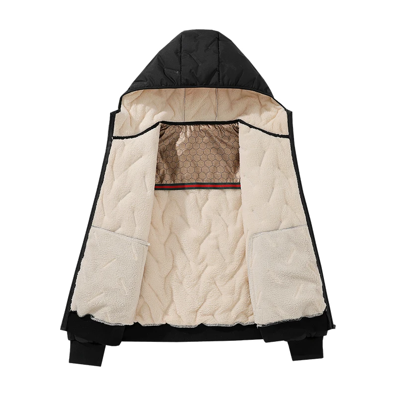 الاتحاد الأوروبي حجم الرجال مقنعين سترة سميكة معطف الشتاء الدافئ صوف مبطن أسود رمادي سترات موضة عادية مبطن معطف أبلى الملابس