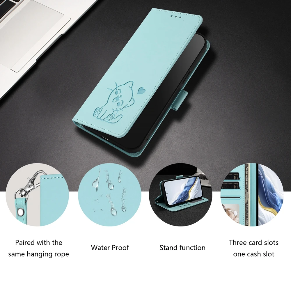 حافظة هاتف جلدية لهاتف Funda Samung Galaxy A10 A10S A20E A20 A20S A21S A30 A30S A40 A50S A50 A70 حافظة ثلاثية الأبعاد غطاء قلاب لطيف على شكل قطة