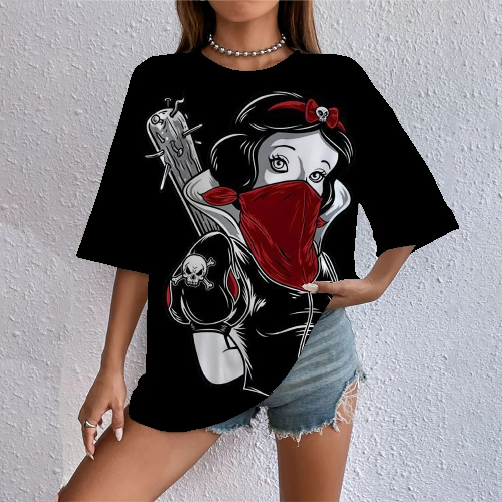 

Disney Female Disney Princess Print Round Neck T-shirt Suitable For Spring And Summer, Cartoon Short Sleeved Women's T-shirt