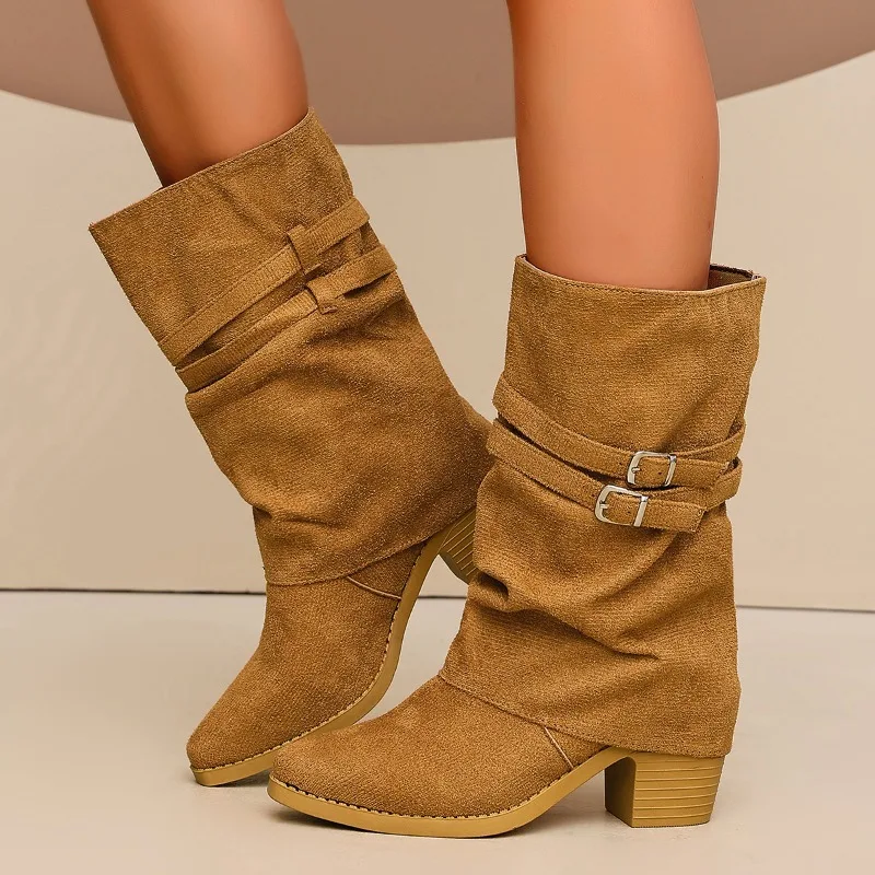 Retro Block Heel Trouser Boots for Women 2026 Autumn and Winter New Niche Design High Heels