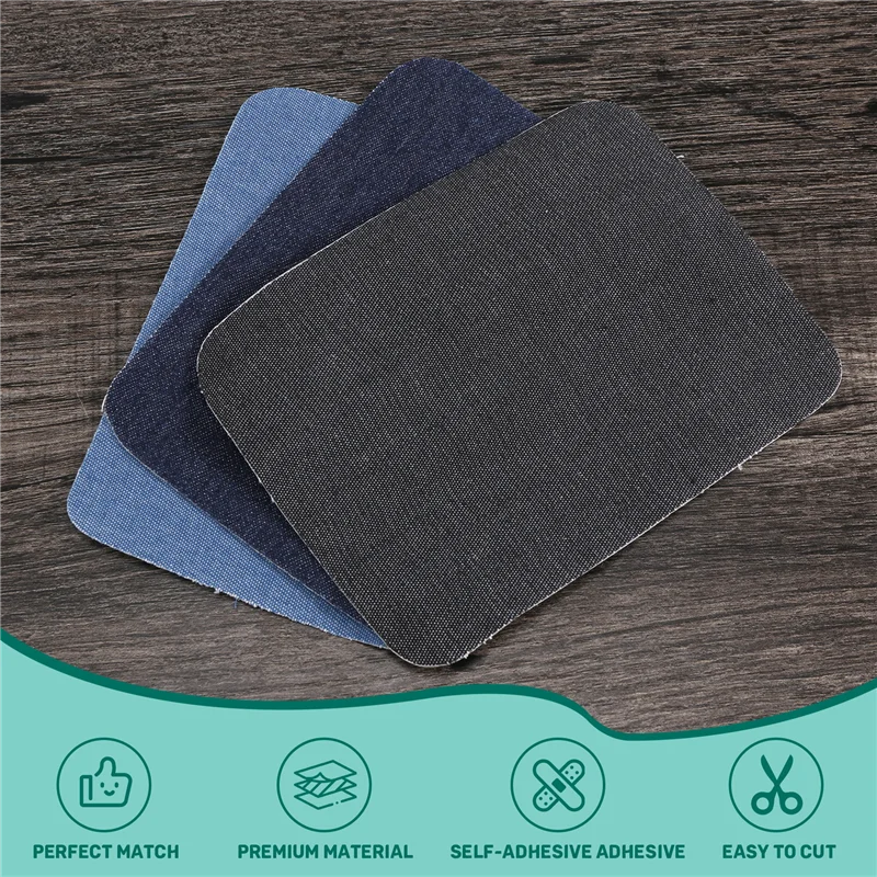 ABRT-Iron On Denim Patches For Clothing Jeans 12 Pcs, 3 Colors (4.9 Inch X 3.7 Inch)