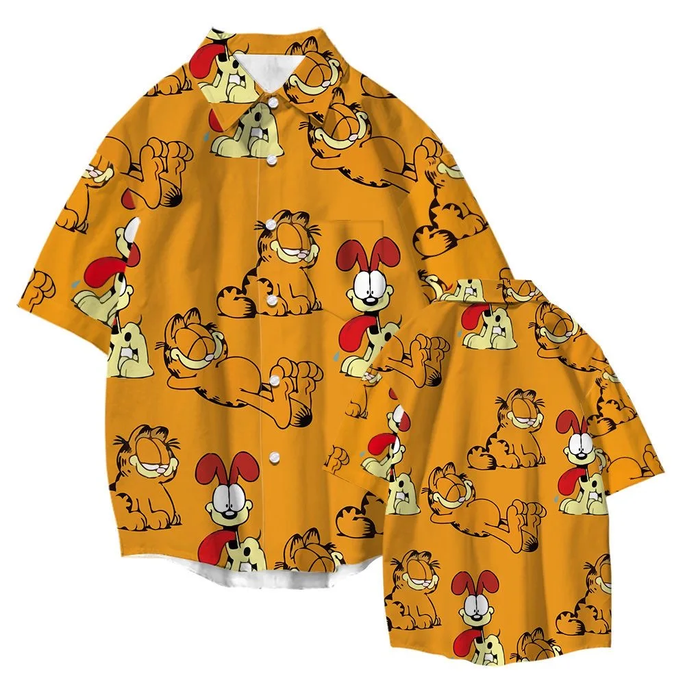 

Garfielded Printed Shirt Cardigan Cartoon Anime Garfields Summer Beach Overall Shirts Men Women Oversized Loose Streetwear Tops