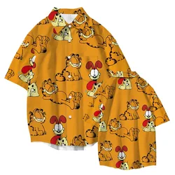 Garfielded Printed Shirt Cardigan Cartoon Anime Garfields Summer Beach Overall Shirts Men Women Oversized Loose Streetwear Tops