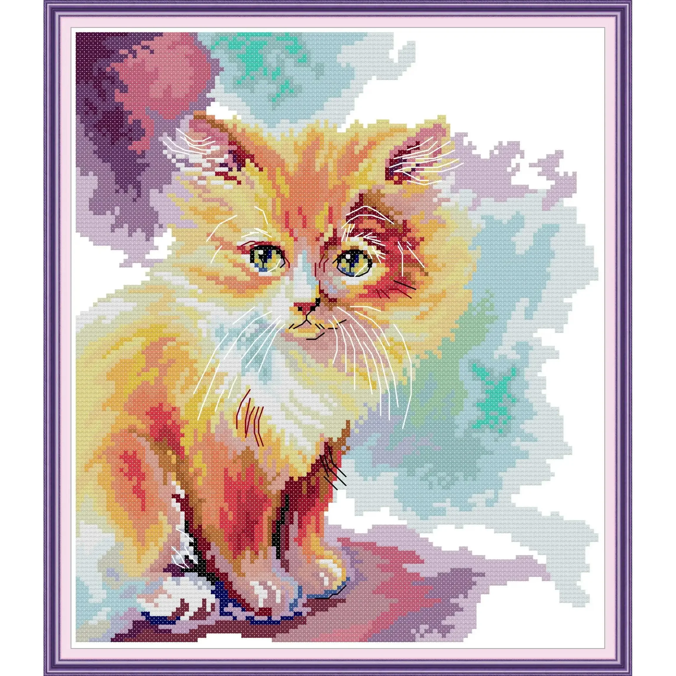 

Joy Sunday-Pre-printed Cross Stitch Kit, Easy Pattern, Aida 14, 11CT, Stamped Fabric Embroidery Set, Sunny Kitten