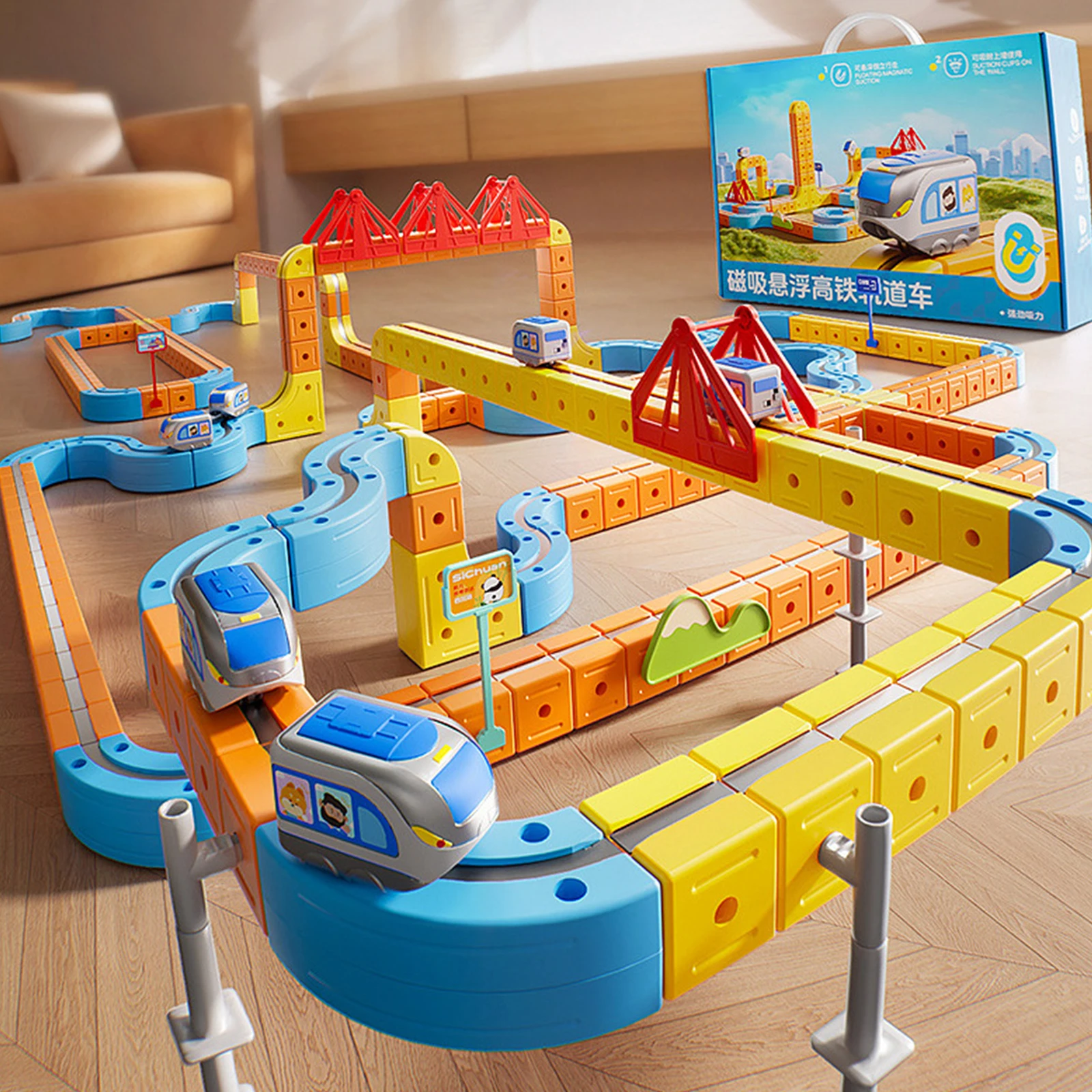 

Electric Magnetic Train Track Sets with Train & Traffic Signs DIY Magnetic Construction Tracks for Kids Age 3 4 5 Years Up