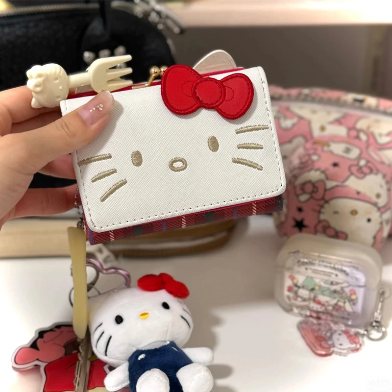 Kawaii Sanurgente Hello Kitty Wallet, Anime Kuromi, My Melody, Multi-Function Purse, Coin Card Bag, Folding, Portable Storage Bag, Gifts, Pu