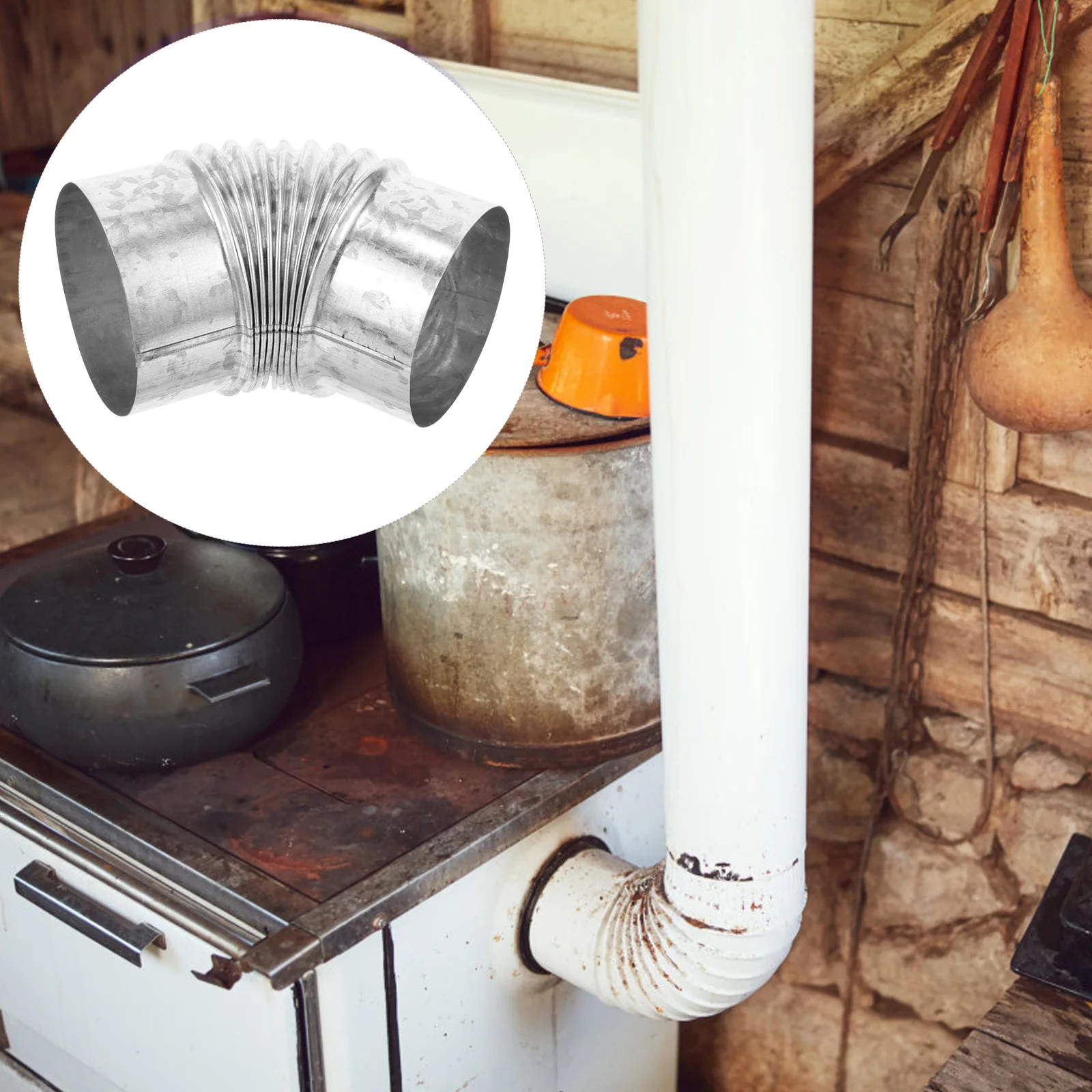 Pipa Kompor Kayu 45 Derajat Siku Baja Tahan Karat Ekstensi Cerobong untuk Sistem Pembuangan Kompor Kayu Siku Logam Cerobong