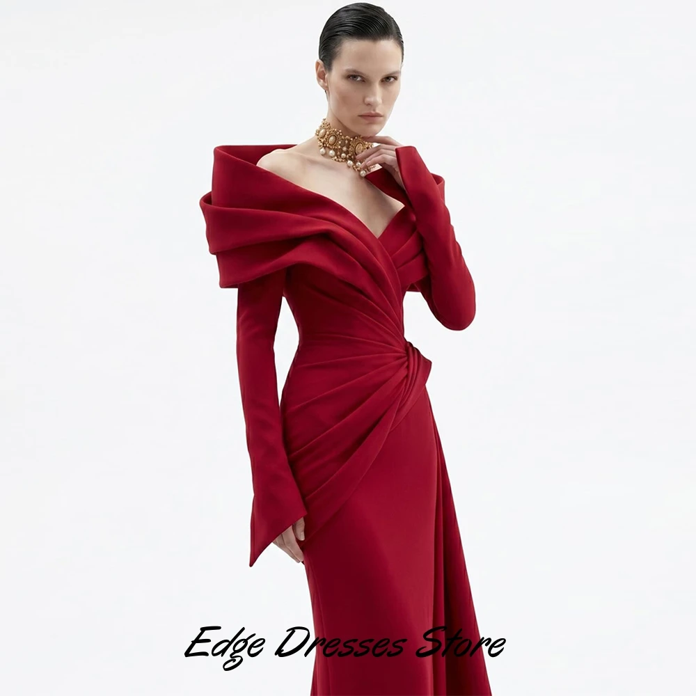 

High Quality Pleats Jersey Customized Prom Dresses Classic Long Sleeves Mermaid Evening Dress Elegant Strapless Celebrity Gowns