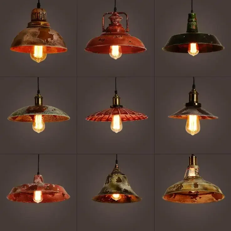 

American nostalgic industrial style retro iron art loft chandelier bar creative coffee restaurant single end pot lid Chandelier