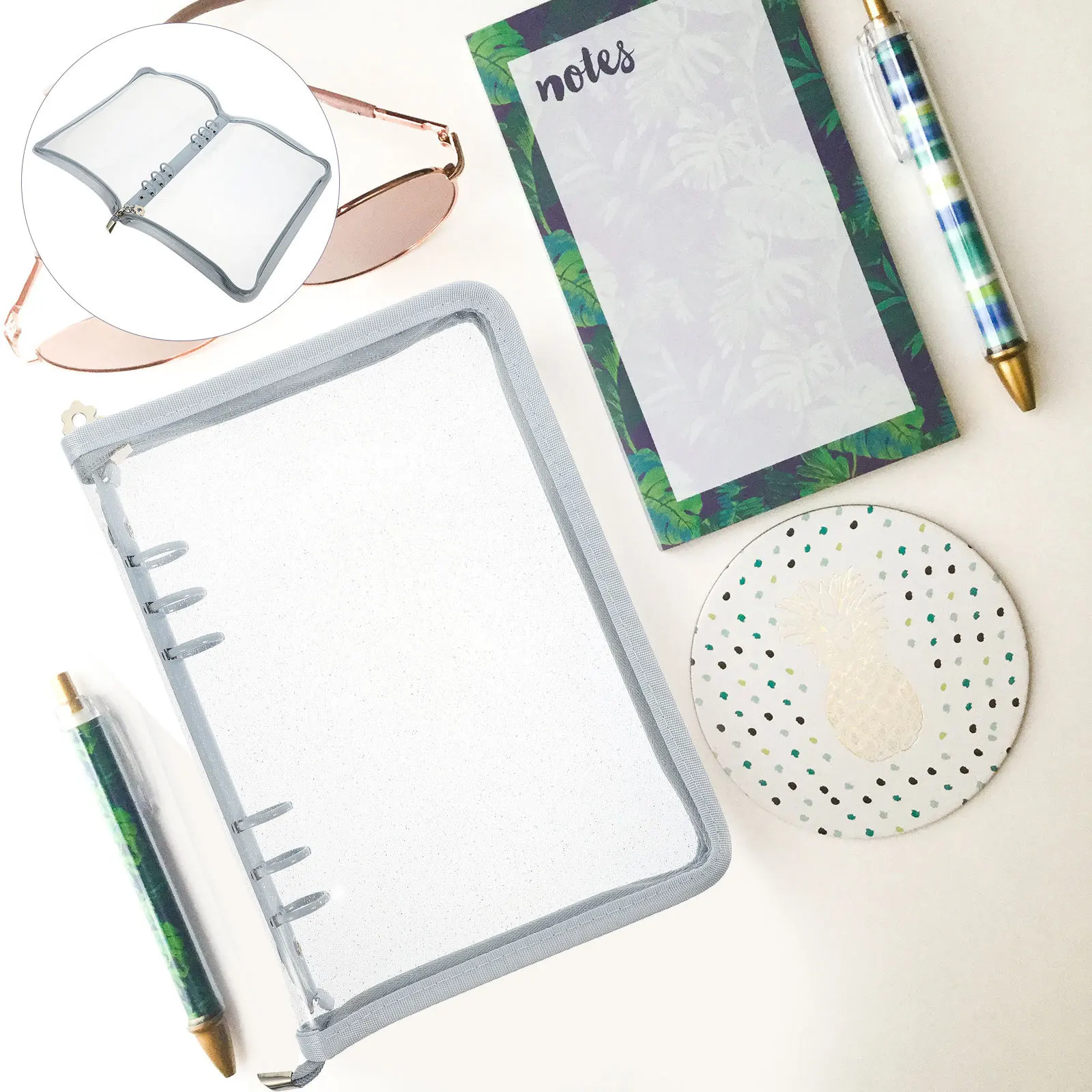 

Zipper Binder Notebook Shell 6-Ring PVC Protective Cover for Journal Ledger Album Aesthetic School Office Binder Cover