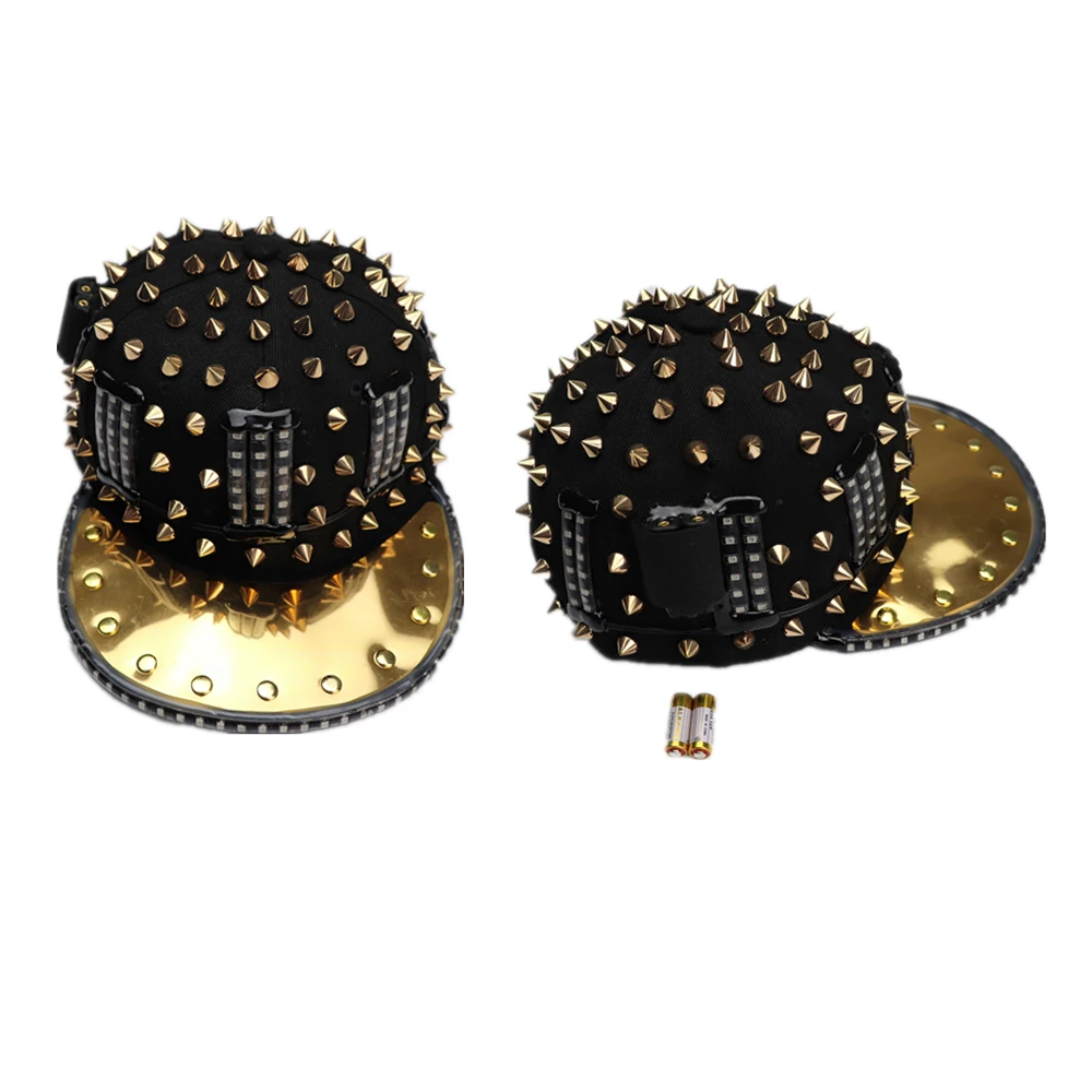 Unisex Punk Hedgehog Rock Rivet Cap Newest Unique Gold Silver Rivet LED Hat Fashion Snapback for Street Hip-hop Rivet man woman