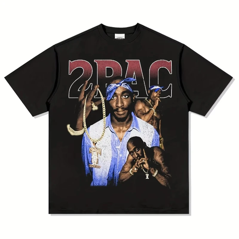 

Men's Tupac Shakur Pattern Cotton T-Shirt Summer New Men's Women's Cotton Casual Fashion Comfort T-Shirt Vintage Streetwear