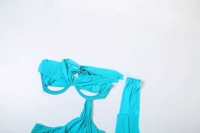 Nastro di copertura a maniche lunghe extra trasparenti Mini abito aderente con volant in rete da donna Offerta cava Spalla con lacci Clubwear senza schienale