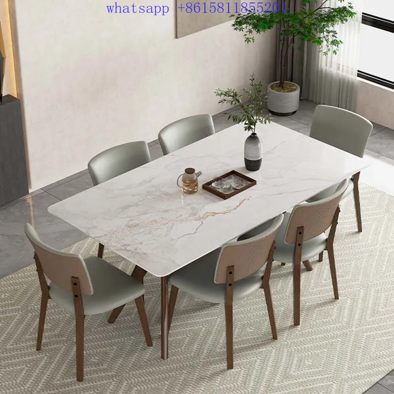 With wood as the home calm and natural, North American FAS grade ash wood meets rock slab a just a soft more style dining table