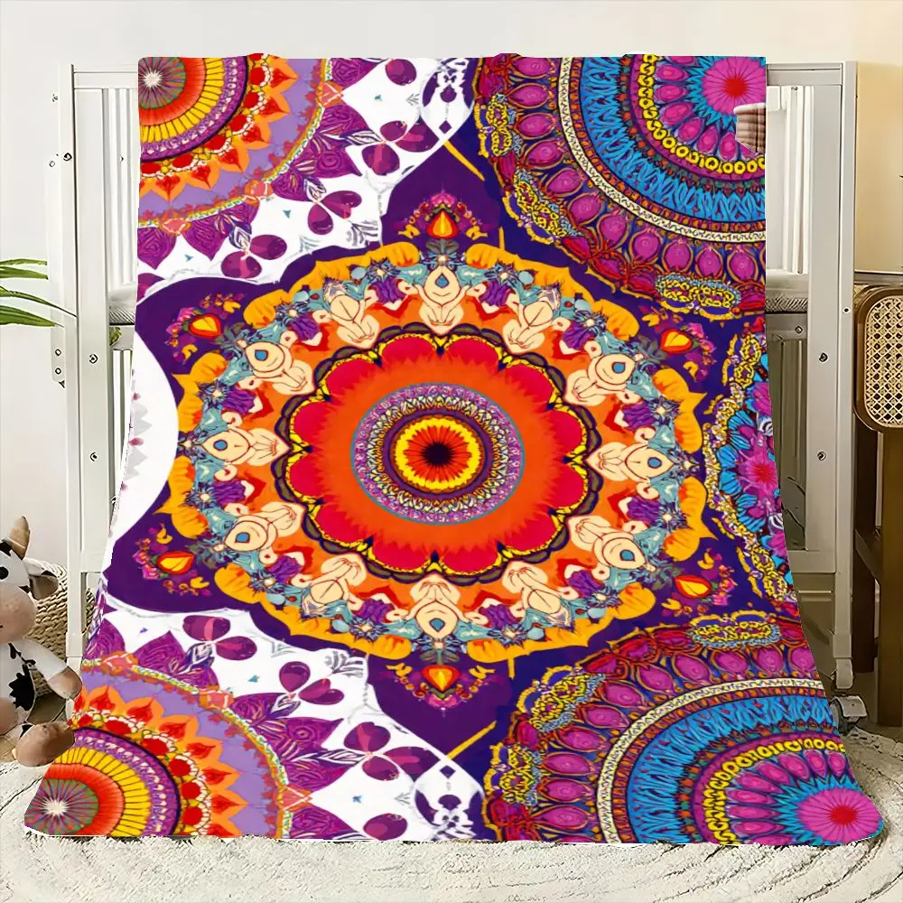 Vibrant Colorful Mandala Pattern Art Print - Intricate Symmetrical Design Featuring Floral & Circular Motifs on Deep Purple Back