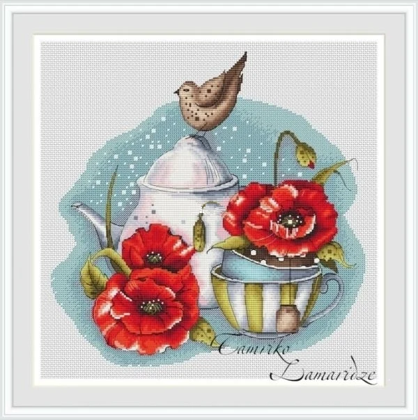 Quality Beautiful Counted Cross Stitch Kits Embroidered Home Decoration Poppy and teapot 39-39