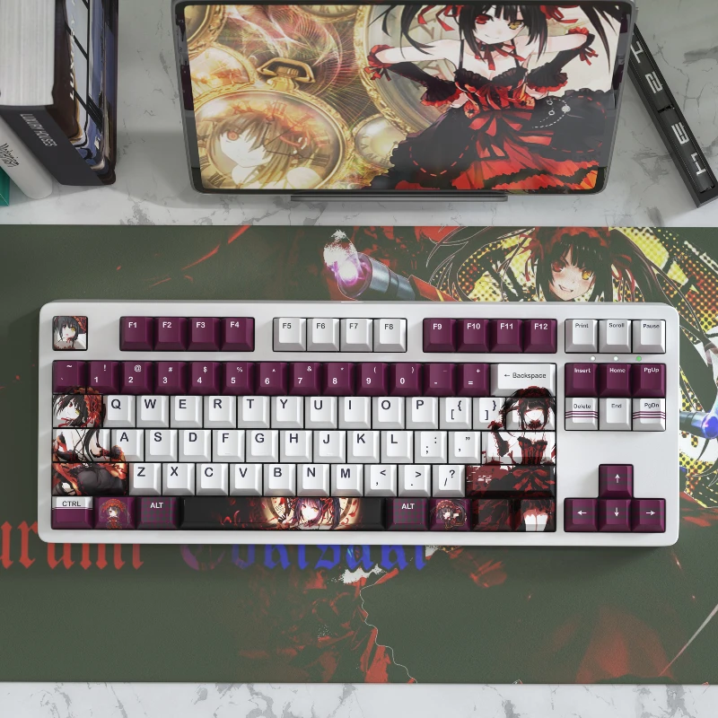 Tokisaki Kurumi Theme Keycaps Original Design Cartoon Anime Mechanical Keyboard Keycaps PBT 125 Keys Set Cherry Profile Keycaps