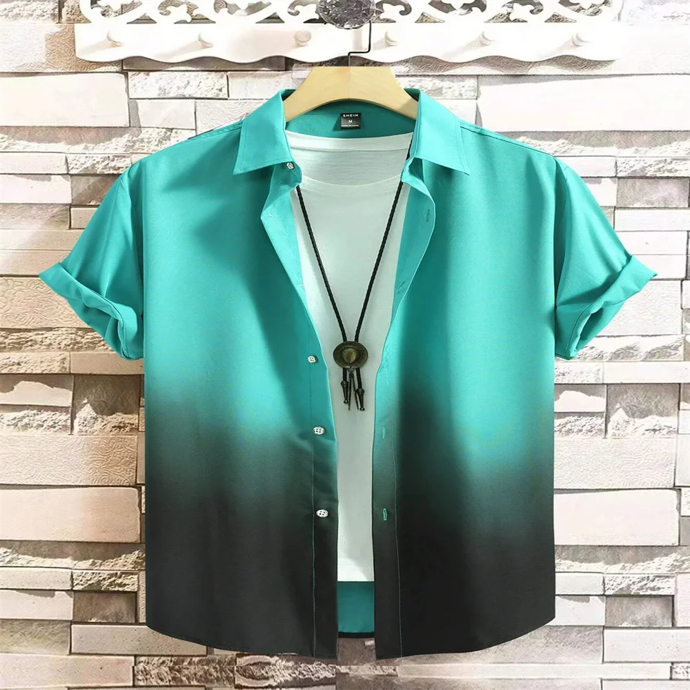 Men's Shirts Summer Clothing Gradient Design Graphic 3D Printed Shirts Short Sleeve Tops Streetwear Loose Casual Hawaiian Shirts