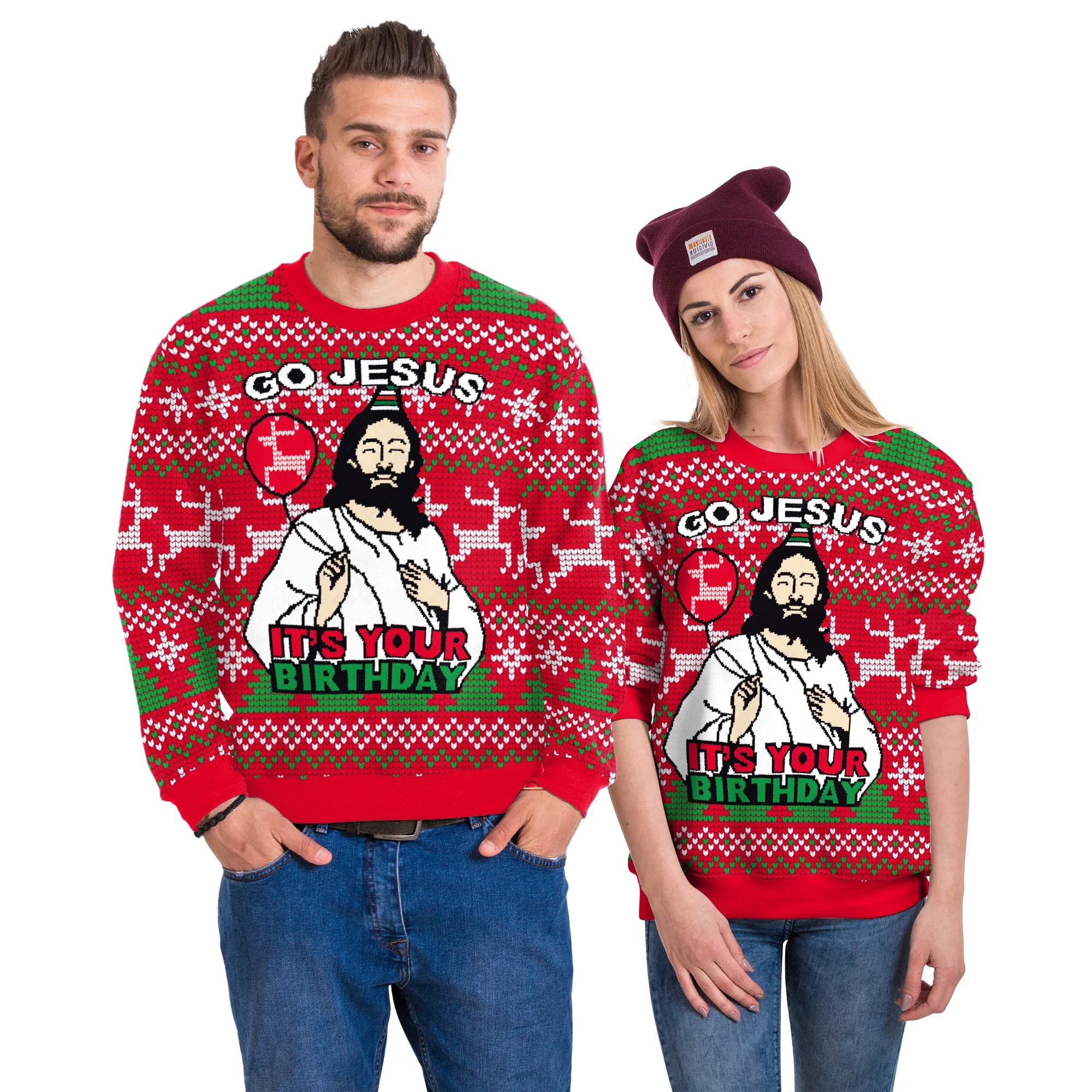 ผู้หญิงผู้ชายคอสเพลย์คริสต์มาสพระเยซูพิมพ์Pullovers Santa Clausเสื้อหวานKawaii Y2K 90S Tops Tee Harajukuเครื่องแต่งกาย