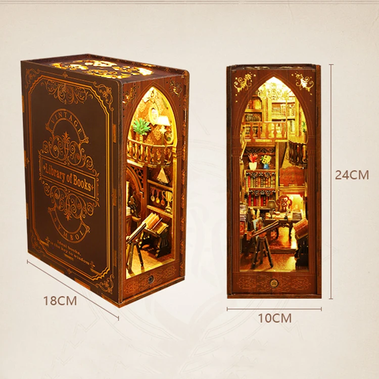DIY Book Nook Kit Wooden Mini Dollhouse 3D Puzzl Model Building Handmade Bookshelf Insert Home Decor For Xmas Birthday Gifts