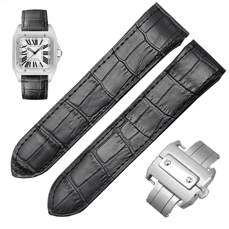 Genuine Leather Watch Band for Cartier Sandoz Santos 100 Waterproof Men Women Santos Glue Head Pieces Watch Straps 20mm 23mm