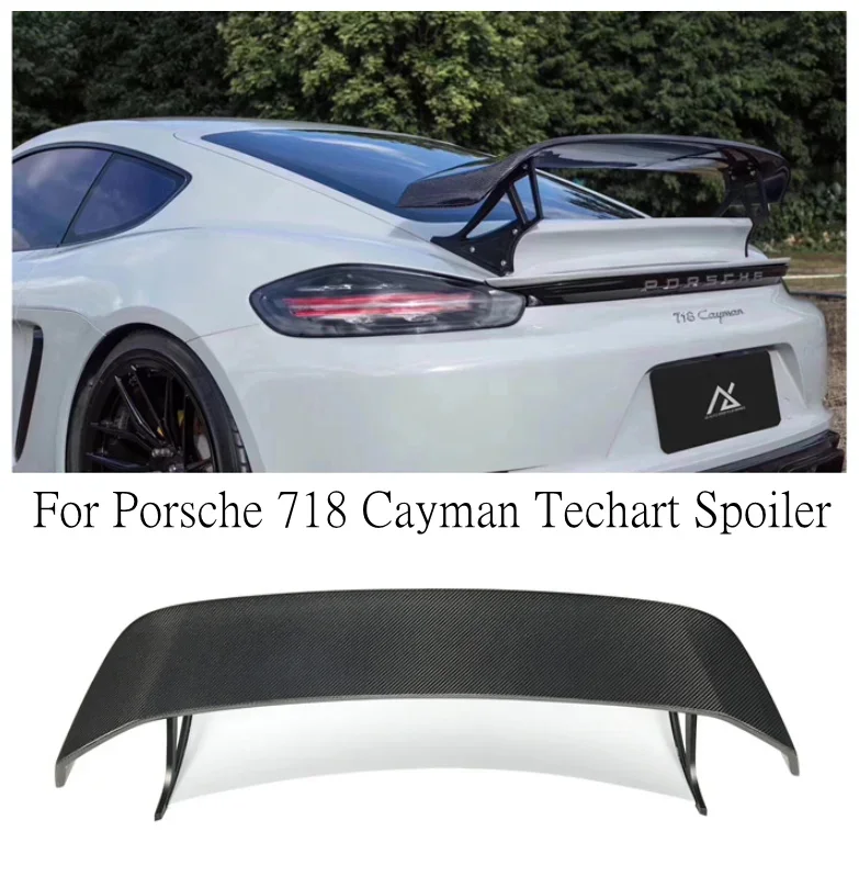 Carbon Fiber Car Rear Wing Trunk Lip Techart Style Spoiler Special tail Fits For Porsche 718 Cayman 2016-2020