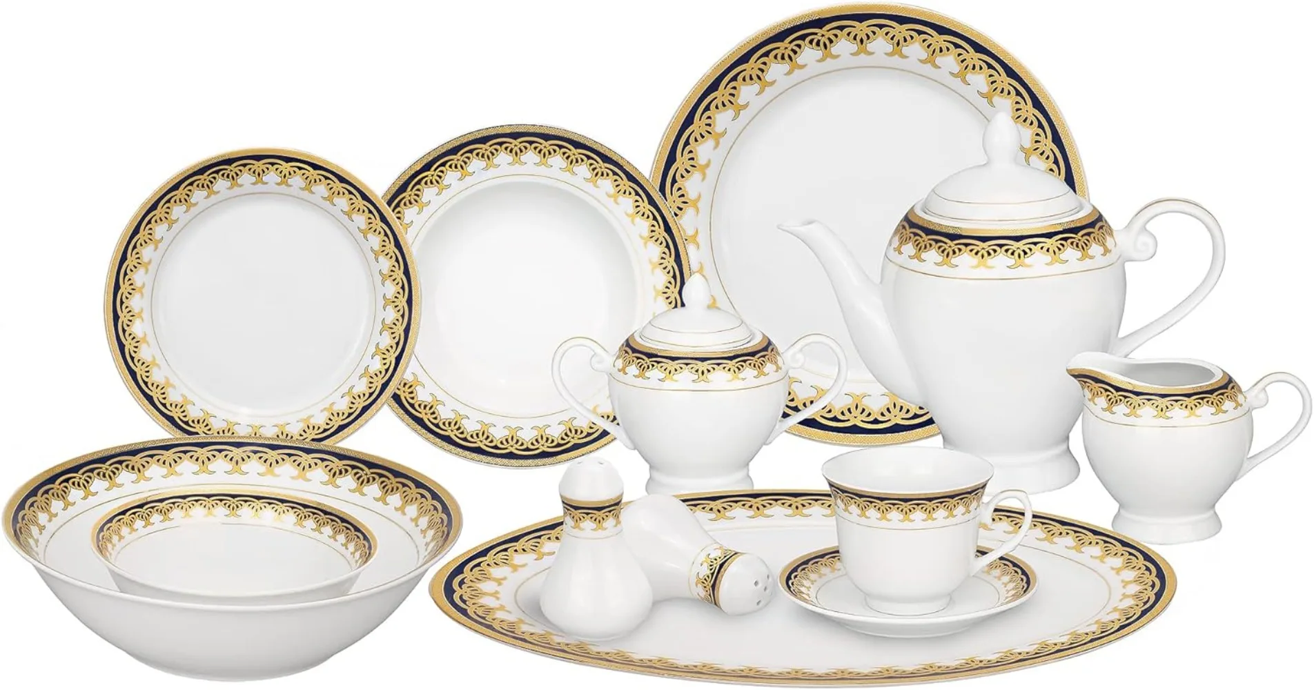 57-Piece Porcelain Dinnerware Set, Iris, Service for 8, Dishwasher Safe