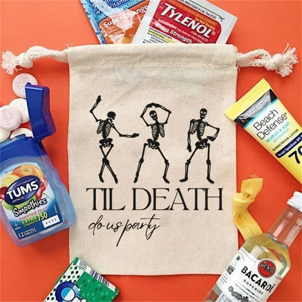 Til Death do us party printed Party Favor bags - Cotton Drawstring closure - Bachelorette hangover kit bags - Hangover Recover K