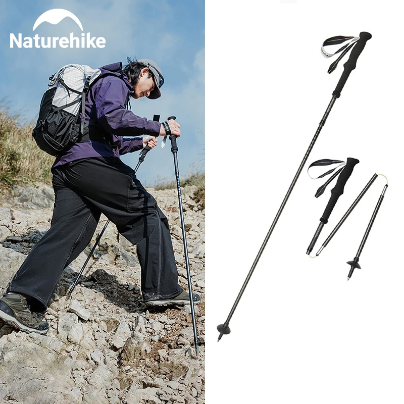 Naturehike Walking Stick Ultralight Carbon Aluminum Alloy 4 Sections Folding Trekking Pole Foldable Outdoor Camping Hiking Poles