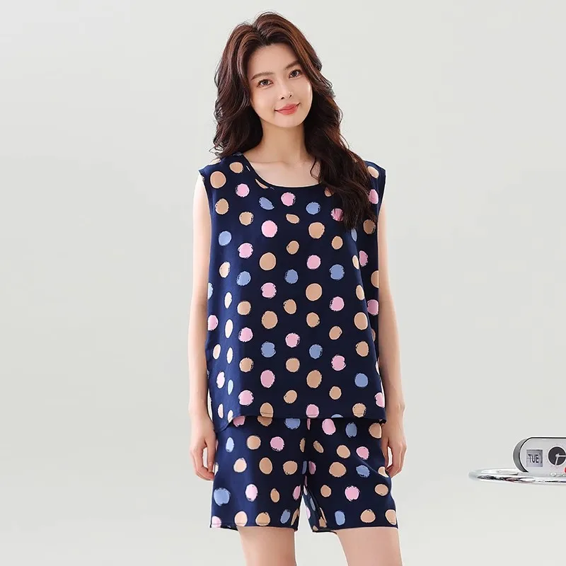 

Summer Thin Svel Women's Spwear Set Loose Cotton Silk Home Clothes Artificial Cotton Nightgown orts Two-Piece Set