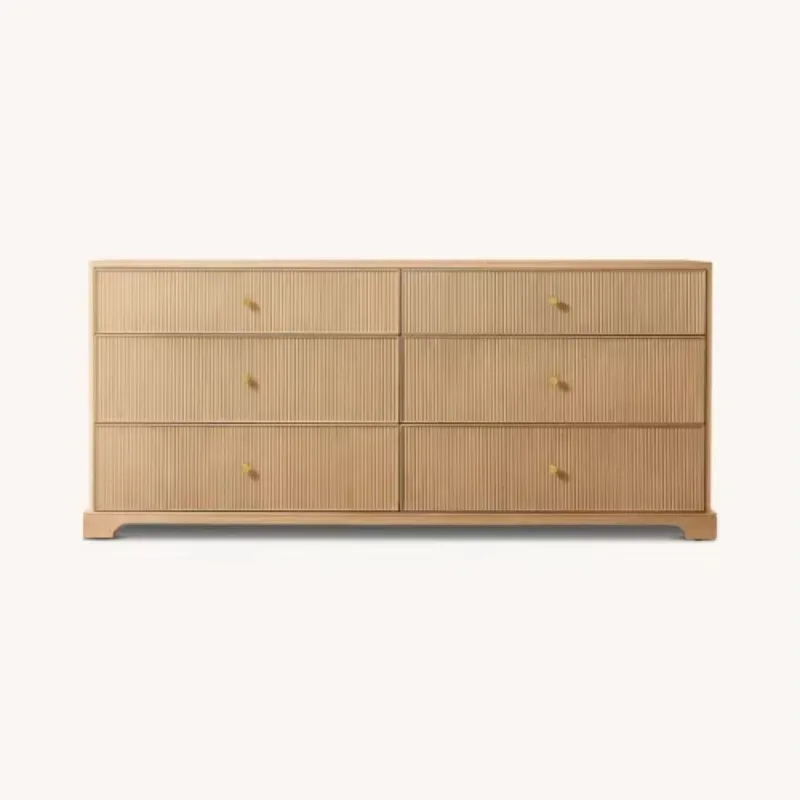 Handcrafted Luxury Elegant Oak Wood Indoor Livingroom Furniture Storage Cabinet Genevieve Reeded 6-Drawer Dresser