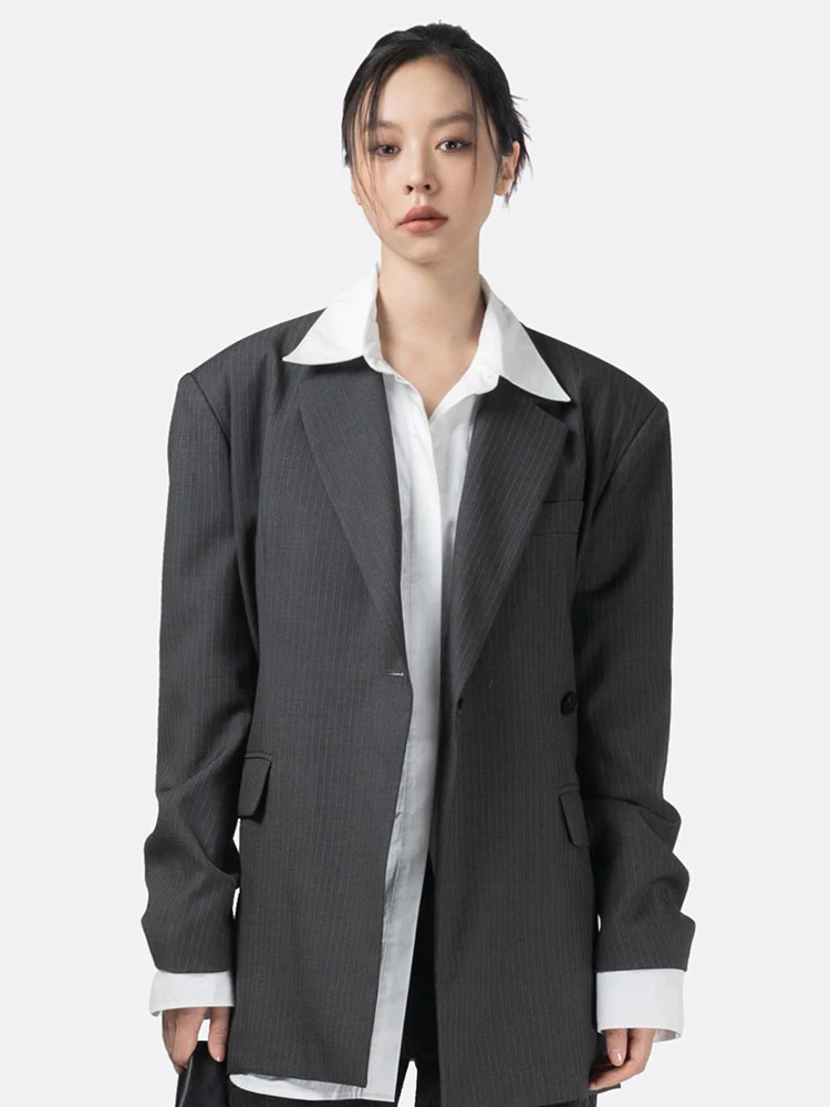 

Ambosc Casual Striped Suit Loose Silhouette Ba Split Leisure Outerwear Women's Faion Straight Tube Polyester Long Sve