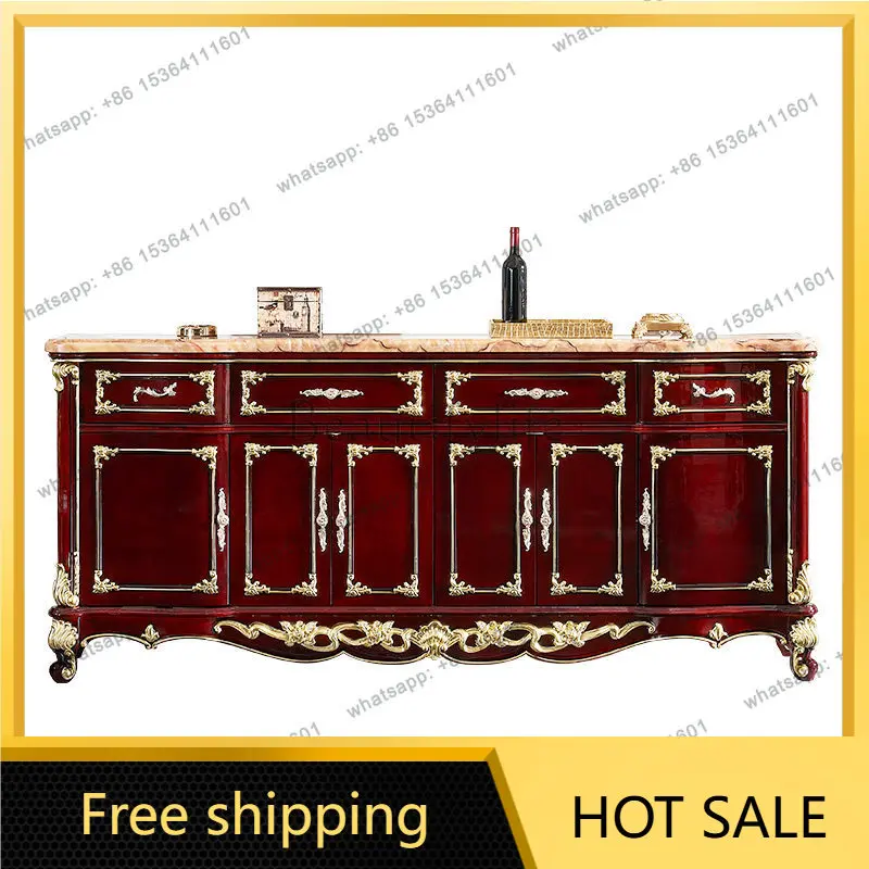 PJ European side cabinet solid wood marble storage wine cabinet