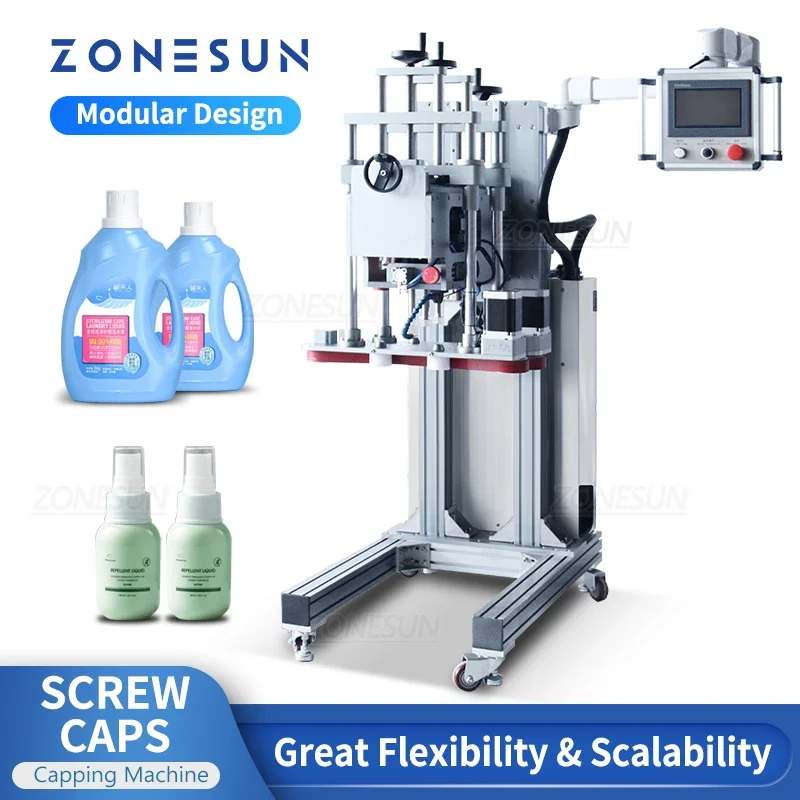 ZONESUN Automatic Capping Machine Screw Cap Top Cover Sealer Juice Liquid Shampoo Bottle for Capping Production Line ZS-XG20A