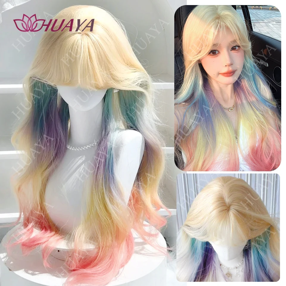أومبير الملونة الشعر الاصطناعية موجة طويلة مجعد الشعر لوليتا ألياف مقاومة للحرارة شعر مستعار للنساء هالوين شعر مستعار تأثيري