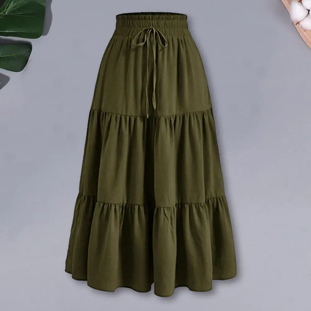 Y2K الجمالية خمر مطوي تنورة الكورية موضة Harajuku عالية الخصر تنورة طويلة الرجعية البوهيمي نمط الملابس عطلة بوهو