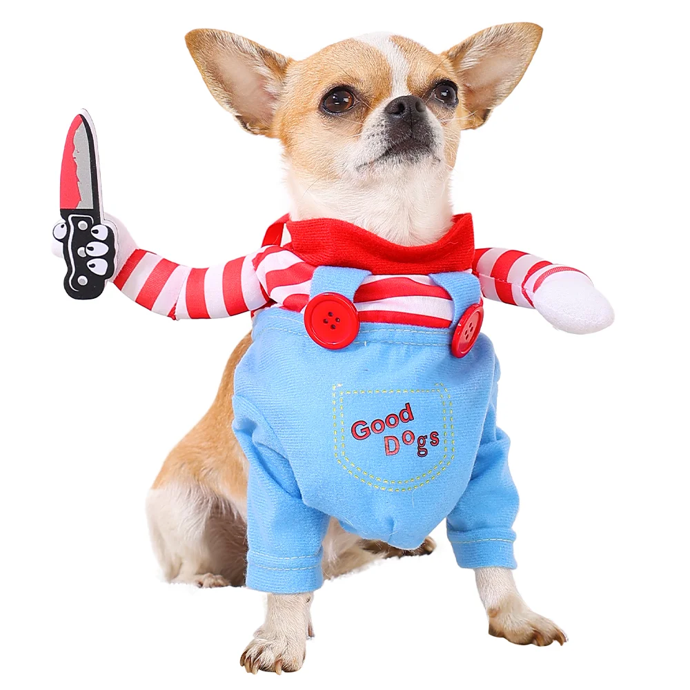 Lustige Halloween-Hundekleidung für kleine und mittelgroße Hunde, Messer haltend, Cosplay, Haustiere, Kostüm, niedliche Party-Katze, verkleidet, Chihuahua-Outfits – Detail 4