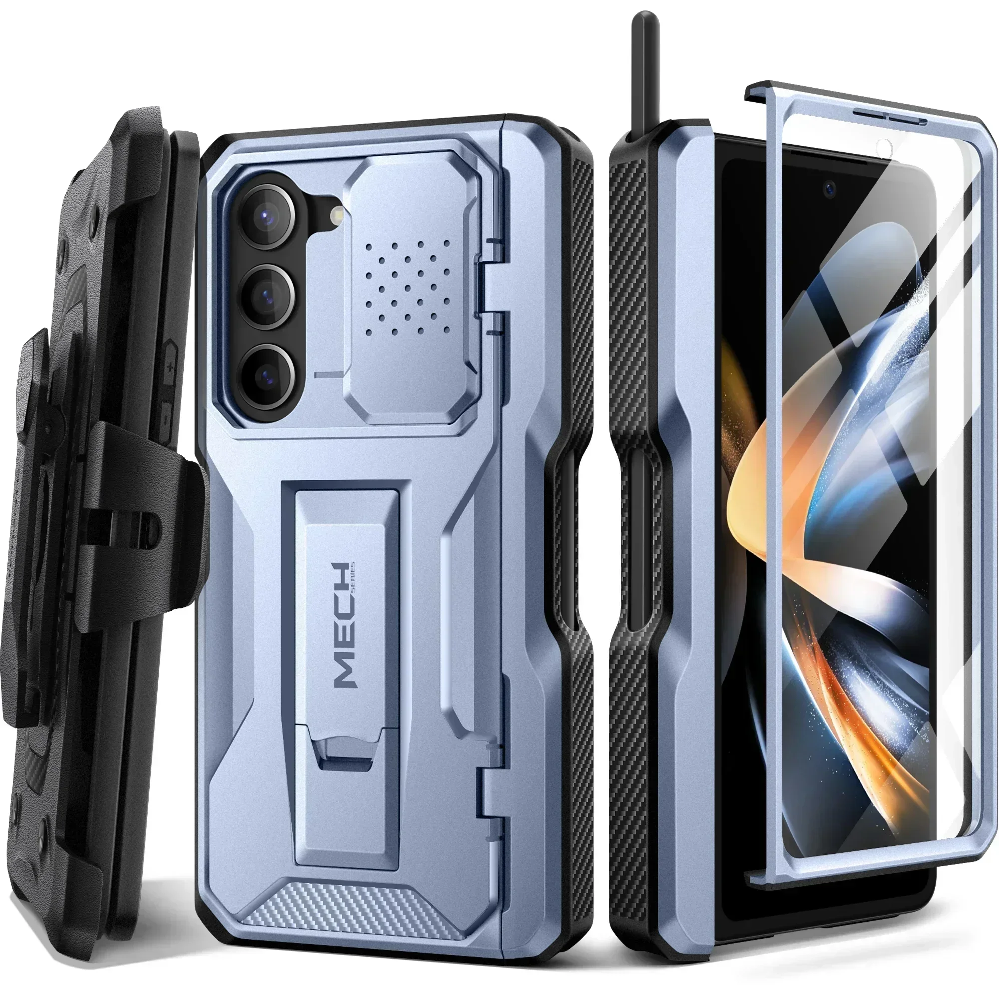 Full-Body Rugged Hinge Protection Case with Belt Clip Camera Cover, New S Pen Holder, Screen Protector, Galaxy Z Fold 5