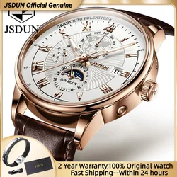 JSDUN 8909 orologio automatico per uomo orologio da uomo in pelle Business fasi lunari orologi da uomo multifunzionali impermeabili in acciaio inossidabile