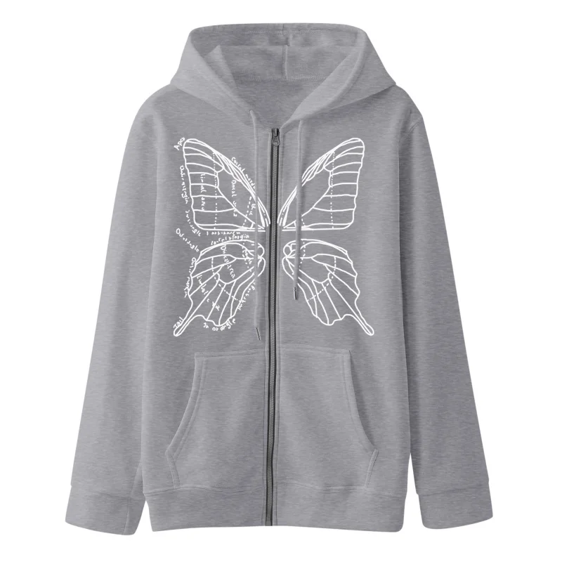 2022 Personalized Hollow Butterfly Print Zipper Sweater Casual Large Size Cardigan Coat Autumn/Winter Fleece Hoodie