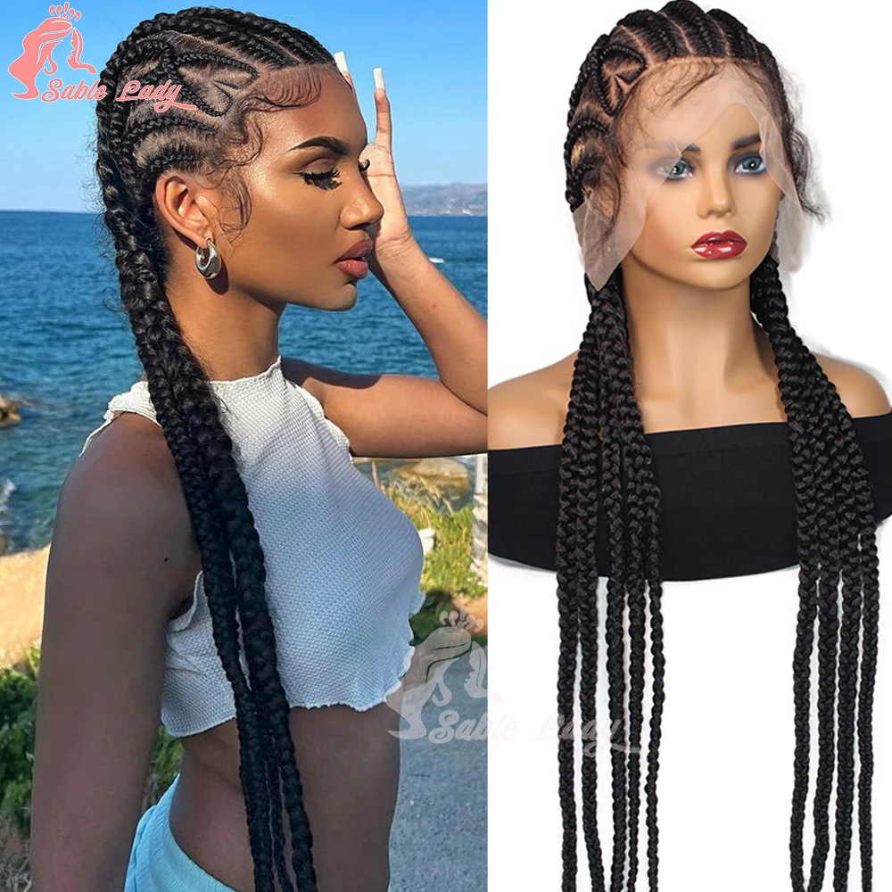 

32 "полные кружевные плетеные парики в форме сердца для чернокожих женщин, синтетические косички без узлов, парик Fulani Cornrow, косички, парики с волосами ребенка