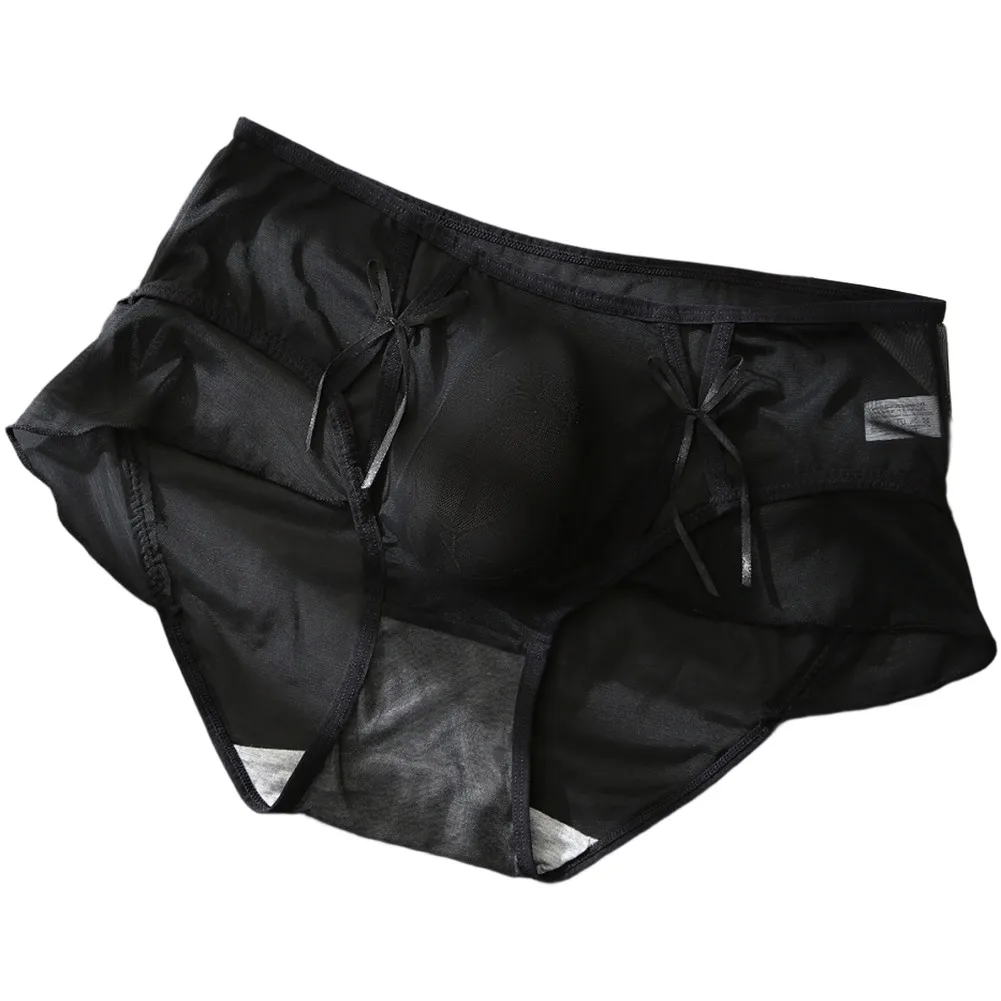 Men Sexy Sheer Mesh Hollow Bow Ultra-Thin Underwear Briefs Elastic Waist U Pouch Sissy Lingerie Man Underpants
