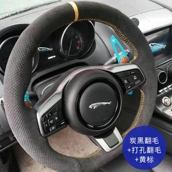 DIY hand-stitched Black suede car steering wheel cover for Jaguar F-PACE XEL XF XFL E-PACE Auto Accessories Car Interior