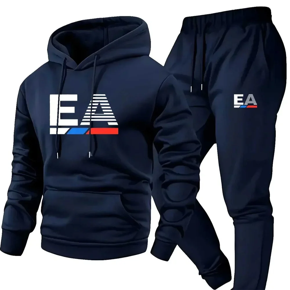 

Мужской спортивный комплект из двух предметов: толстовка и брюки серого и черного цвета с логотипом, неэластичный, стандартного кроя с карманами на осень/зиму