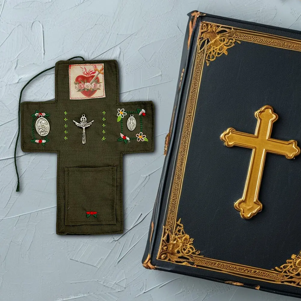 1/2 قطعة ضريح الجيب ث/الصليب داخل لحاف الصلاة اليدوية خياطة اللحاف الملونة ذكرى الهدايا المسيحية لعيد الميلاد عيد الفصح #1